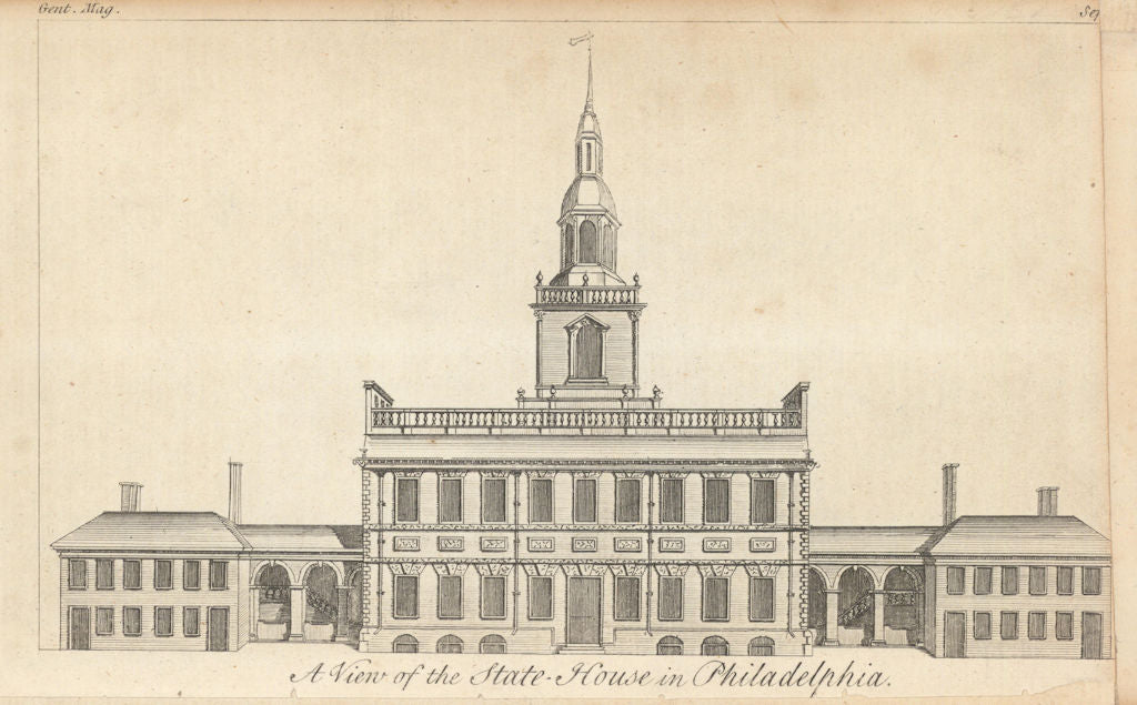 A View of the State House in Philadelphia. Independence Hall. Gents mag 1752
